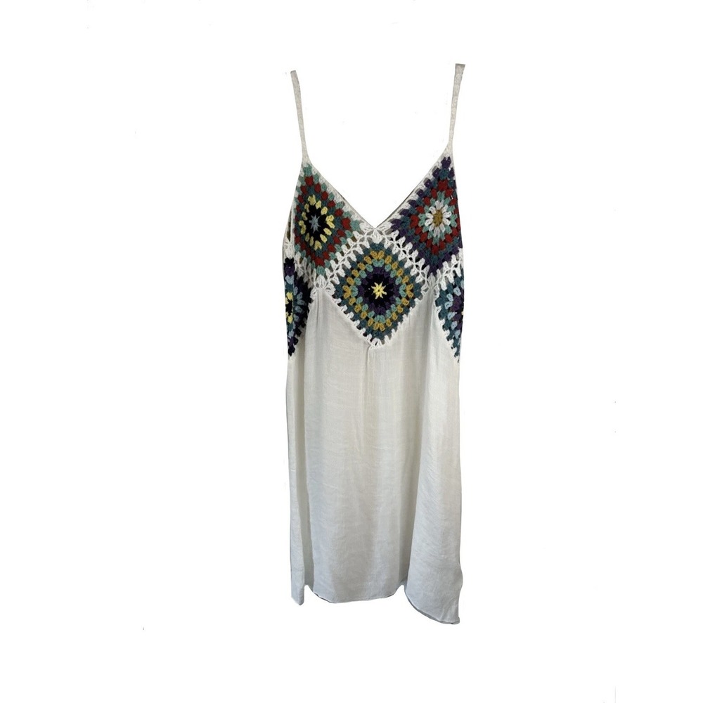 NWT CUPSHE Boho Crochet‎ Granny Square Gauze Cami Slip Dress White Multi Color M